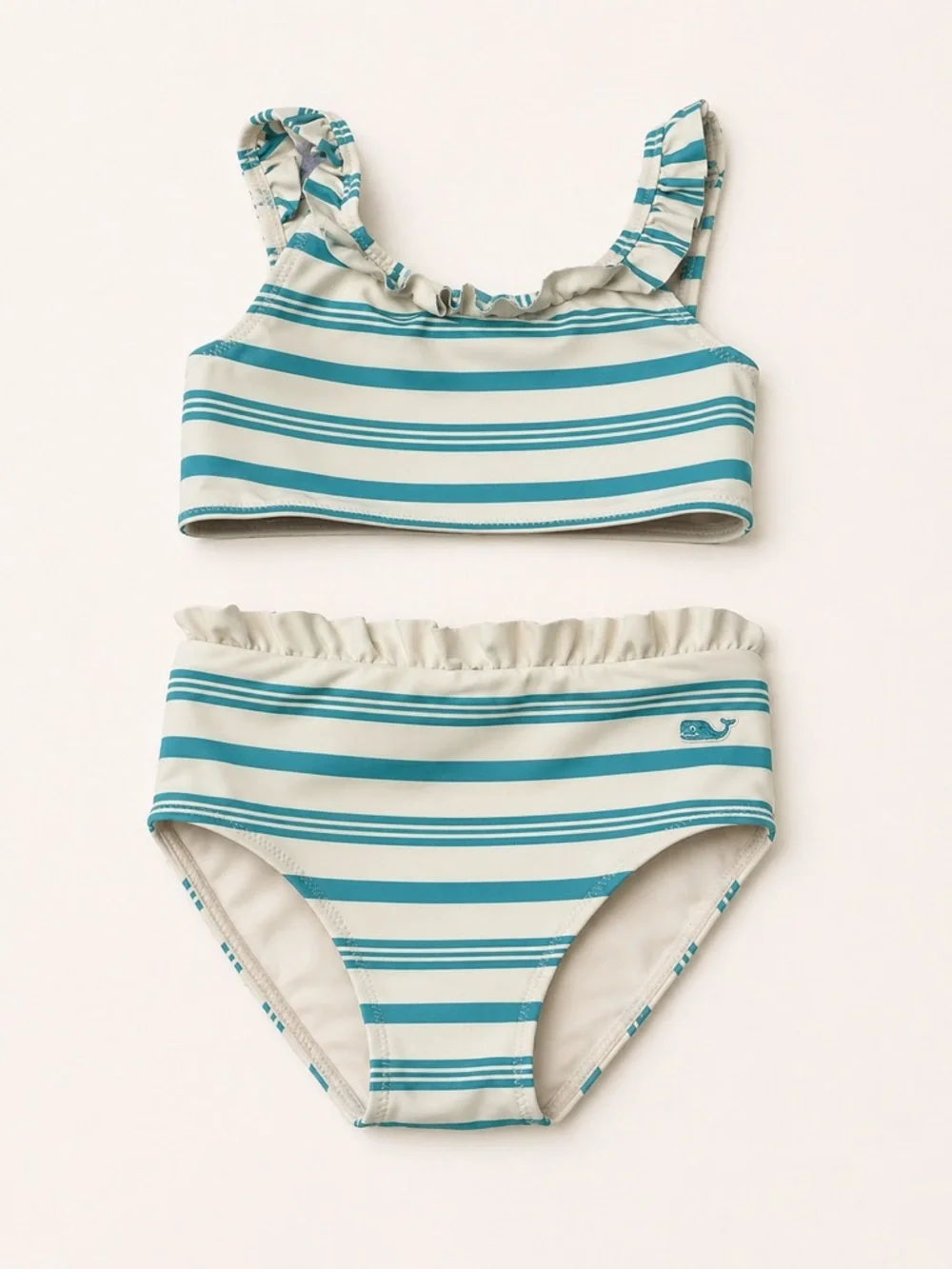 Vineyard Vines‎ Girls Bikini Set Size 4T Teal Stripe Ruffle 2PC Swim